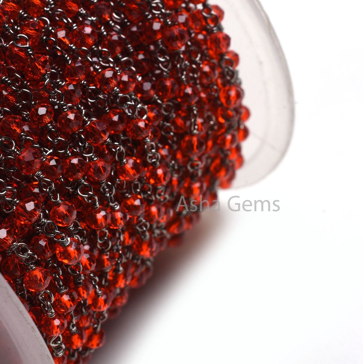 3-3.5 mm Red Quartz Hydro Jewelry Crafts Rosary Chain 1-50 Feet Red Quartz Faceted Rondelle Bead Chain Black Metal Wire Plated Finding Chain