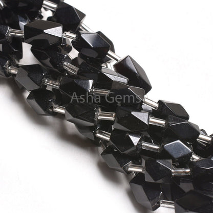 Beautiful Black Onyx Rectangle Shape Indian Hand Cut Beads,7" Onyx Long Fancy Chicklet Faceted Straight Drill Bead Black Onyx Jewelry Crafts