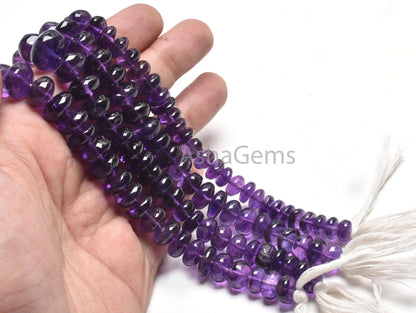 Beautiful Purple Amethyst Smooth Handmade Gemstone Beads, AAA Natural Amethyst Rondelle Beads,10" African Amethyst Bead Jewelry Making SALE