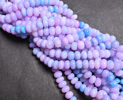 AAA Lavender Blue Opal Smooth Rondelle Beads,16" Strand Shaded Blue Lavender Opal Plain Handmade Gemstone Loose Bead Blue Opal Beads Jewelry