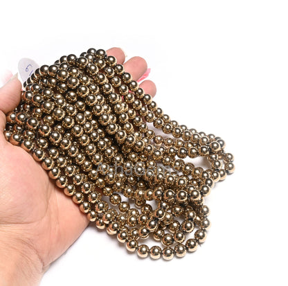 8 mm Beautiful Golden Pyrite Smooth Round Ball Gemstone Beads, AAA Quality Pyrite Gold Plated Round Shape Plain Pyrite Bead Jewelry Crafts