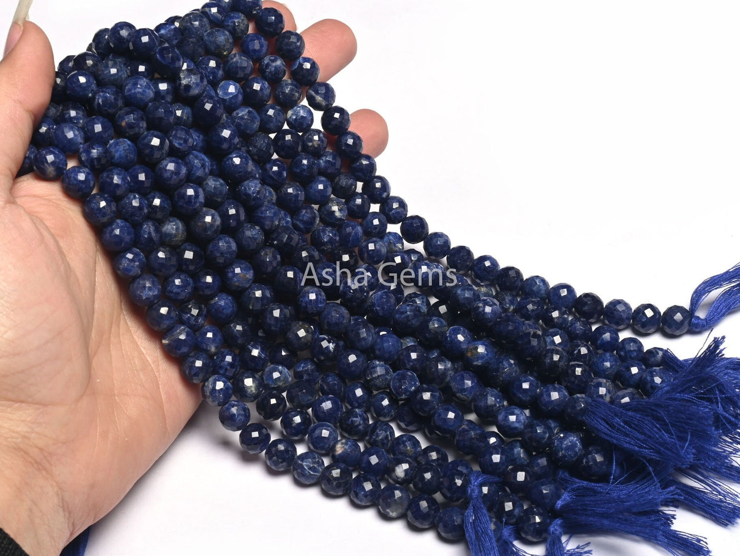 8mm Fine Blue Sodalite Faceted Round Shape Beads, Natural Blue Sodalite Indian Cut Round Ball Gemstone Beads, Sodalite Bead Jewelry Necklace