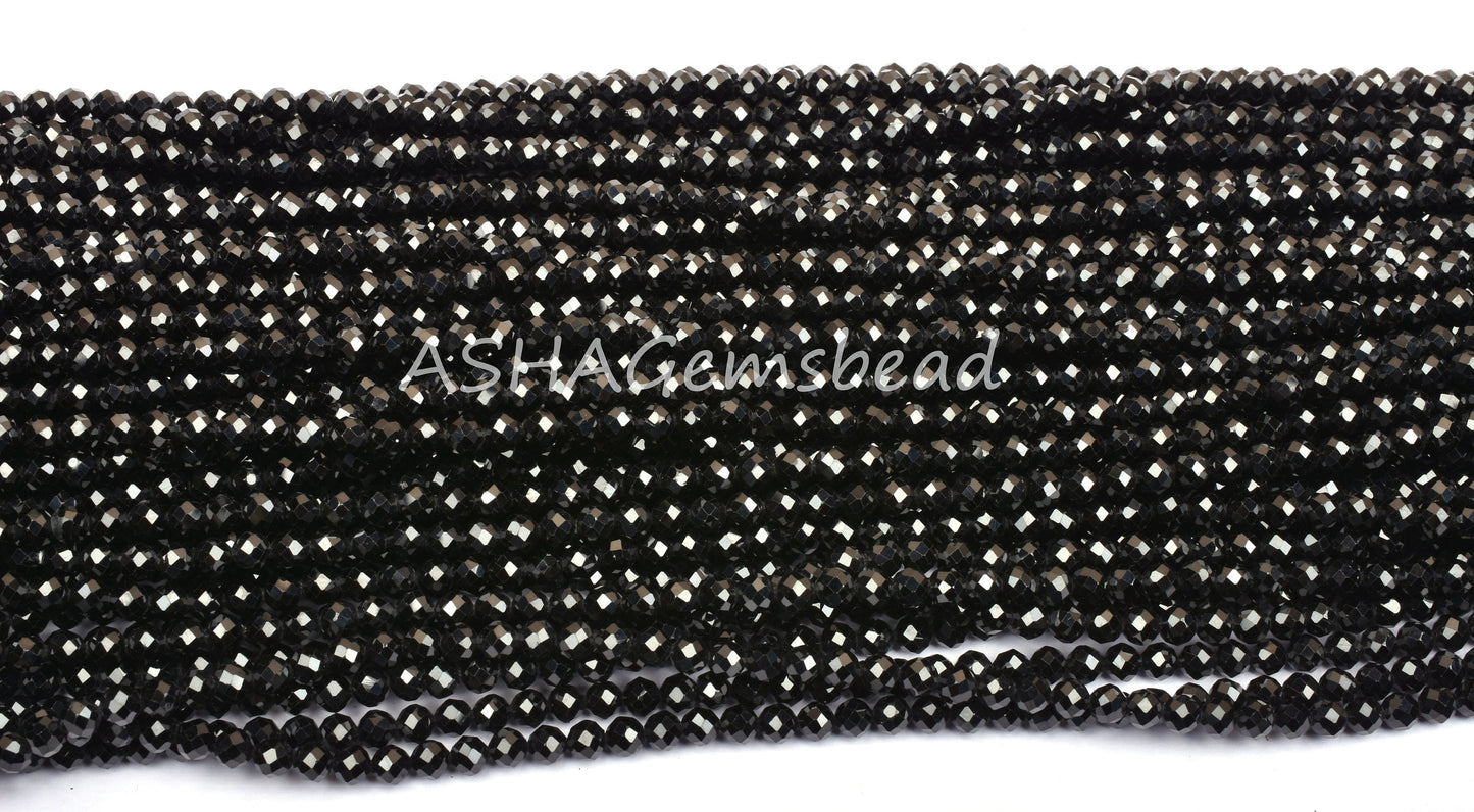4 mm AAA Quality Black Spinel Micro Cut Round Shape Beads,12.5" Natural Spinel Faceted Round Ball Gemstone Spinal Beads Jewelry Making Craft