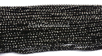 4 mm AAA Quality Black Spinel Micro Cut Round Shape Beads,12.5" Natural Spinel Faceted Round Ball Gemstone Spinal Beads Jewelry Making Craft
