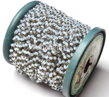 3,10,25,50 Rainbow Moonstone Hydro Beads Chain Gunmetal Wire Wrap Bulk Roll Chain,3 mm Faceted Rondelle Beaded Rosary Chains Jewelry Finding