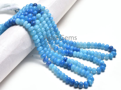 AAA Shaded Blue Opal Smooth Rondelle Shape Beads, 16"Strand Turquoise Blue Opal Plain Handmade Gemstone Beads, Blue Opal Beads Jewelry SALE