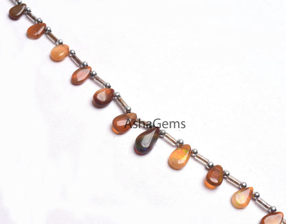 Shaded Brown-Yellow Ethiopian Opal Smooth Pear Beads,9"Strand Natural Welo Fire Ethiopian Opal Plain Teardrop Gemstone Bead Necklace Jewelry