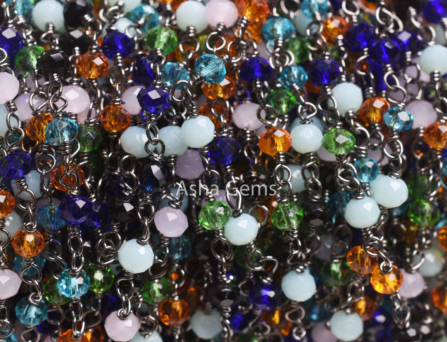 Fine Multi Disco Color Hydro Rondelle Faceted Beads Rosary Chain Black Plated Gunmetal Wire Beaded Handmade Chain Rosary Jewelry Making SALE