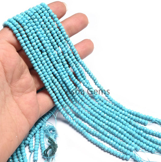 4.5 mm Beautiful Blue Jade faceted Rondelle Shape Beads,14" Strand Blue Turquoise Color Jade Quartz machine cut Gemstone Bead Jewelry Making