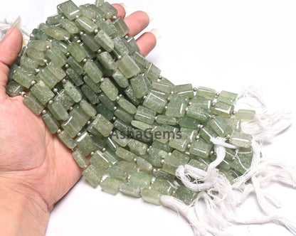 Natural Strawberry Quartz Smooth Rectangle Shape Handmade Beads, Light Green Strawberry Fancy Chicklet Straight Drill Gemstone Beads Jewelry