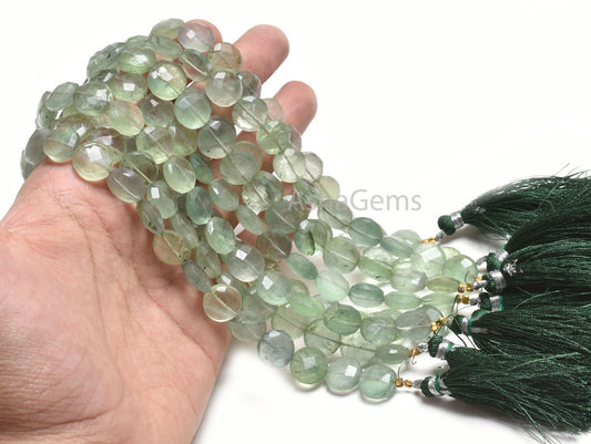 11 mm Beautiful Fluorite faceted Coin Gemstone Beads,8" Strand Natural Light Green Fluorite Coin Briolette Straight Drill Bead Jewelry Craft