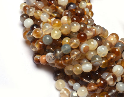 Chalcedony Smooth Round Shape Gemstone Beads,13" Strand Shaded Brown Chalcedony Plain Round Ball Beads, Chalcedony Beads Jewelry Craft SALE