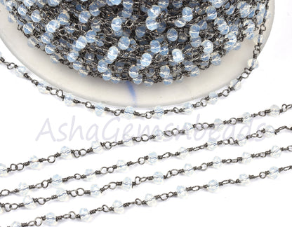 3,10,25,50 Rainbow Moonstone Hydro Beads Chain Gunmetal Wire Wrap Bulk Roll Chain,3 mm Faceted Rondelle Beaded Rosary Chains Jewelry Finding