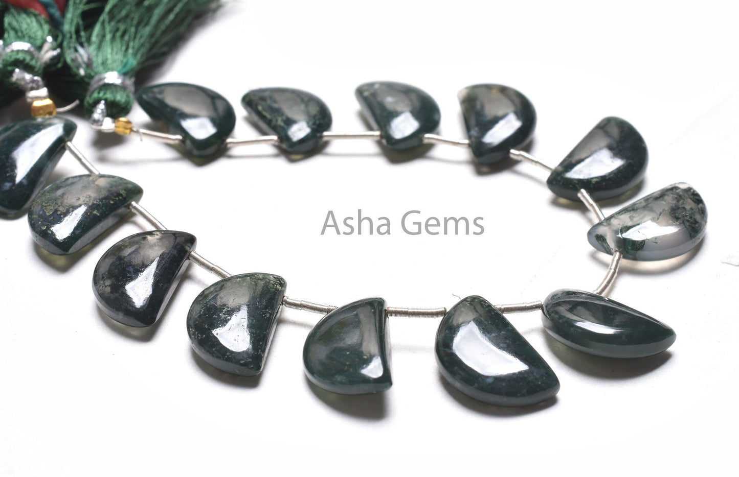 Beautiful Moss Agate Smooth D Shape Gemstone Beads,10x16 mm Moss Green Agate Side Drill Fancy Handmade Bead, Moss Agate Bead Jewelry Makings