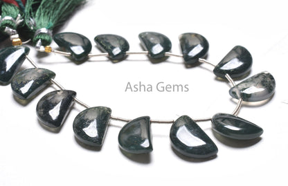 Beautiful Moss Agate Smooth D Shape Gemstone Beads,10x16 mm Moss Green Agate Side Drill Fancy Handmade Bead, Moss Agate Bead Jewelry Makings