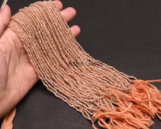 2.5 mm Peach Moonstone Micro Cut faceted Rondelle Gemstone Beads, AAA Quality Pink Moonstone machine Cut Tiny Beads Moonstone Jewelry Crafts