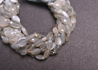 Natural Grey Moonstone faceted Indian Cut Oval Beads,9" Moonstone Oval Briolette Straight Drill Gemstone Beads, grey Moonstone Beads Jewelry