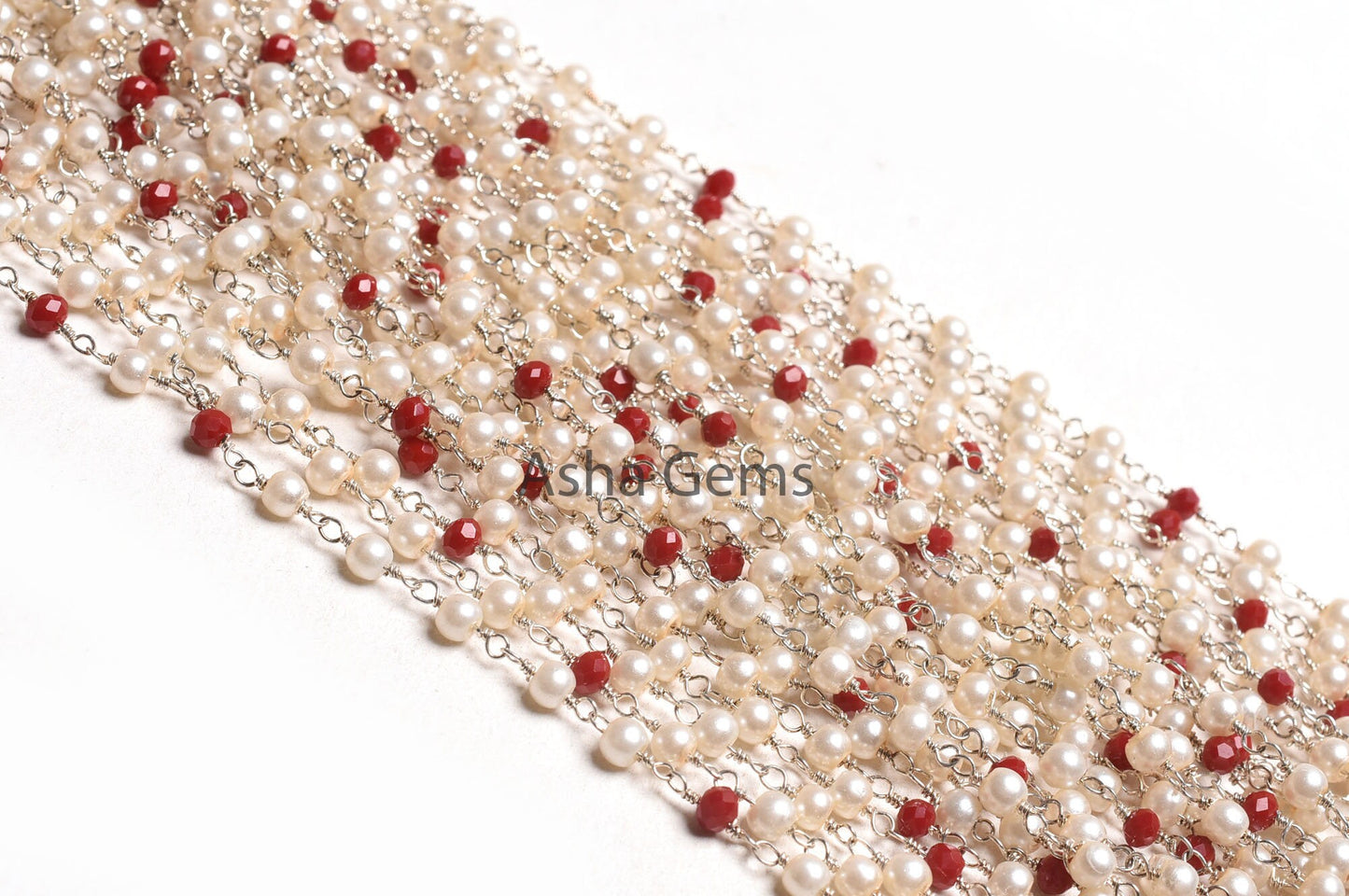 Pearl Red Ruby Hydro Rondelle Beads Rosary Chain, Silver Plated Wire Bulk Roll Multi Color Chain,3,10,50 Foot Chain For jewelry Making Craft