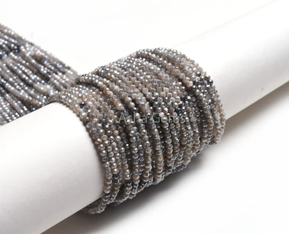 3.7mm Labradorite Machine Cut Faceted Beads,13" Strand Shaded Grey Silver Coated Labradorite Micro Cut Gemstone Bead Flashy Labradorite SALE