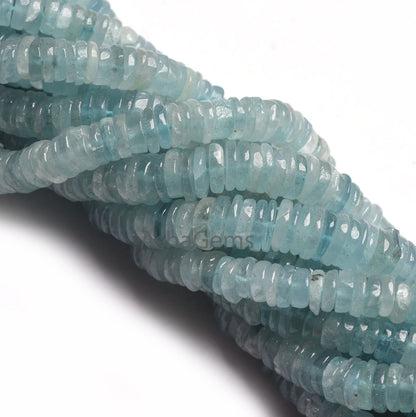 Beautiful Blue Aquamarine Tyre Shape Gemstone Beads, Natural aquamarine Beads, Aquamarine Smooth heishi Tyre Beads Handmade Wheel Beads SALE