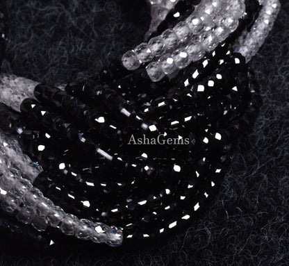 Rare Black White Shaded Zircon Faceted Beads, 13" Strand Attractive Black White Micro Cut Faceted Rondelle Gemstone Beads For jewelry Craft