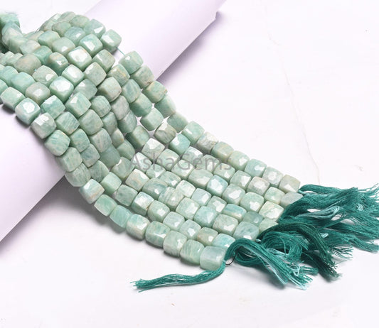 Beautiful Blue Amazonite Faceted Box Shape Gemstone Beads, Natural Amazonite Indian Cut 3D Cube Box Amazonite Bead Jewelry making Craft SALE