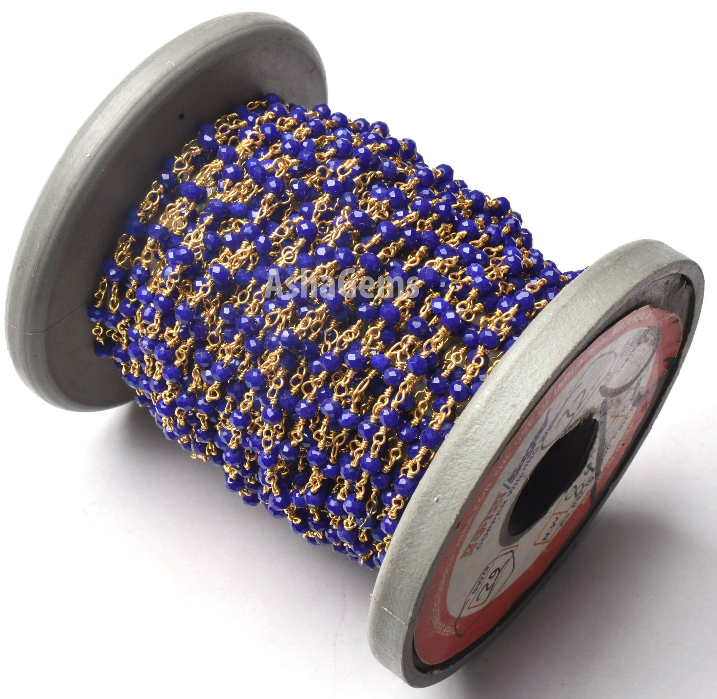 3,5,10,25 Feet Blue Lapis Hydro Rondelle Faceted Beads Rosary Chain Gold Plated Wire Wrap Jewelry Making Chain,3-3.5 mm Beaded Rosary Chains