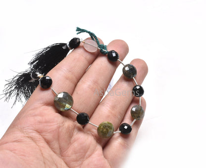 Multi Color Stone Fancy Briolette Gemstone Faceted Beads, Labradorite + Black Spinel Faceted Coin+ 1 Piece Rose Quartz Oval Beads Jewelry