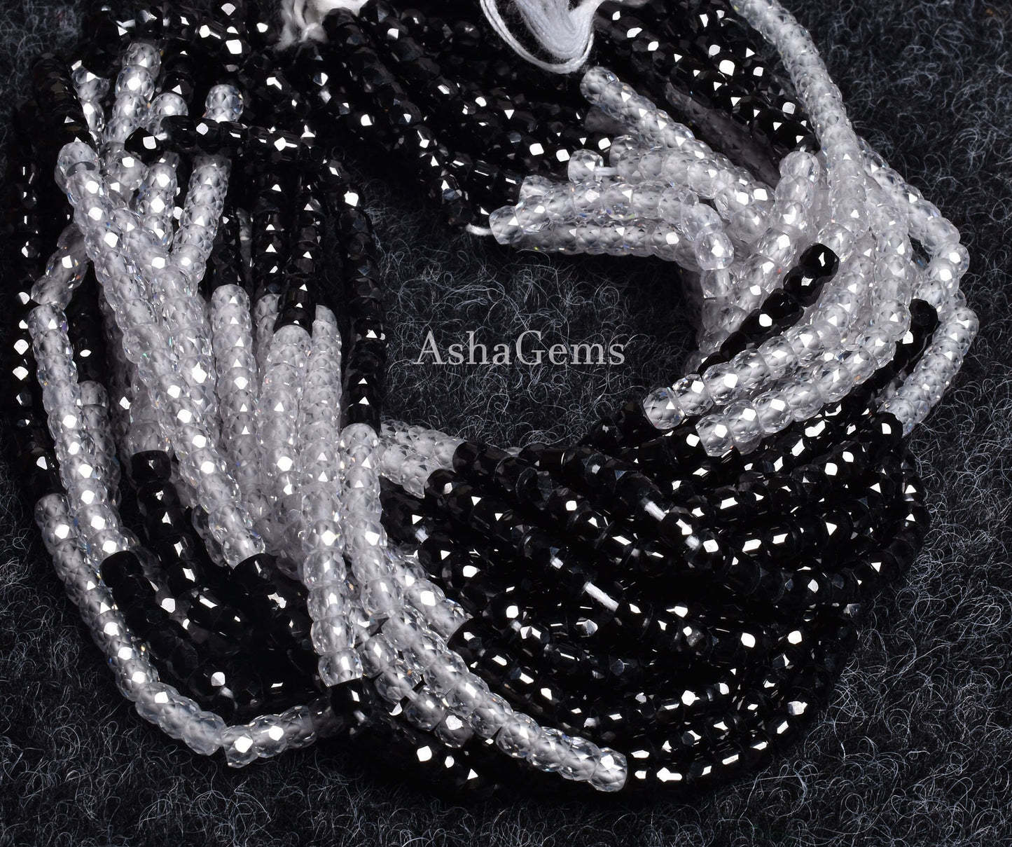 Rare Black White Shaded Zircon Faceted Beads, 13" Strand Attractive Black White Micro Cut Faceted Rondelle Gemstone Beads For jewelry Craft