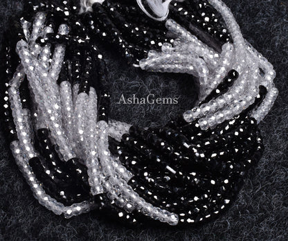 Rare Black White Shaded Zircon Faceted Beads, 13" Strand Attractive Black White Micro Cut Faceted Rondelle Gemstone Beads For jewelry Craft