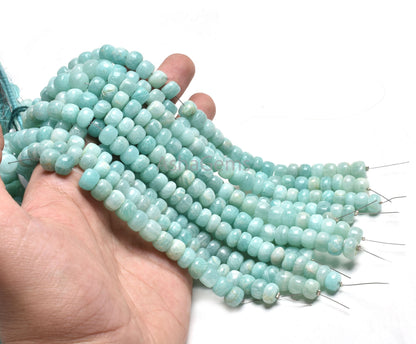 Beautiful Amazonite Smooth Rondelle Beads,7" Natural Blue Amazonite Handmade Roundelle Gemstone Loose Bead, Fine Amazonite Bead Jewelry SALE (AG 12140 )