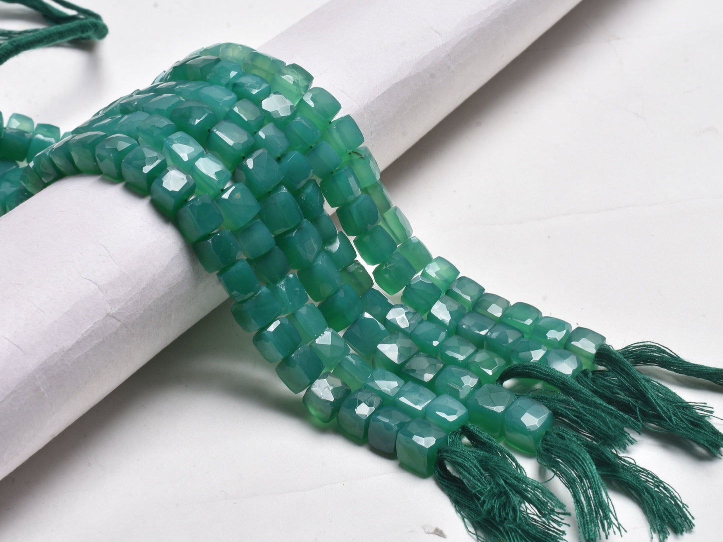 Beautiful Green Onyx Faceted 3D Cube Box Center Drill Beads,8" Strand Green Onyx Cube Gemstone Handmade Beads Onyx Bead Jewelry Making Craft