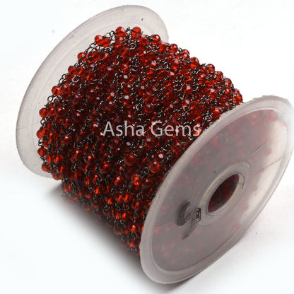 3-3.5 mm Red Quartz Hydro Jewelry Crafts Rosary Chain 1-50 Feet Red Quartz Faceted Rondelle Bead Chain Black Metal Wire Plated Finding Chain