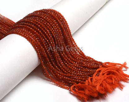 AAA Quality Carnelian Micro Faceted Rondelle Beads,3.25 mm Carnelian Beads, Red Orange Carnelian Machine Cut Gemstone Bead Necklace Jewelry