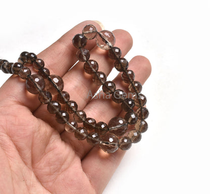 Beautiful Smoky Quartz Micro Faceted Round Gemstone Beads,14"Strand AAA Smoky Beads, Natural Smoky Machine Cut Round Shape Bead Jewelry SALE