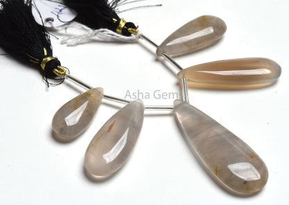 Shaded Brown Grey Chalcedony Smooth Pear Shape Beads,13x28-17.5x46 mm Chalcedony Fancy Teardrop Side Drill Gemstone Bead Jewelry Making SALE