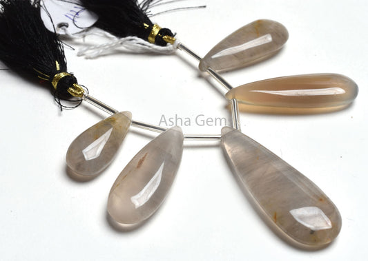 Shaded Brown Grey Chalcedony Smooth Pear Shape Beads,13x28-17.5x46 mm Chalcedony Fancy Teardrop Side Drill Gemstone Bead Jewelry Making SALE