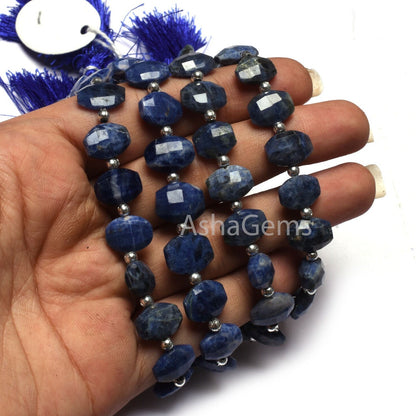 Shaded Blue Sodalite Step Cut Oval Gemstone Beads,8-12 mm Natural sodalite Beads,8.5" Strand Sodalite Fancy Oval Faceted Beads Jewelry Craft