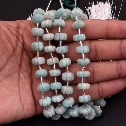 Blue Amazonite Carving watermelon Beads, Natural Amazonite Carved Pumpkin Gemstone Beads, Fine Amazonite Carve Handmade Bead Jewelry Crafts
