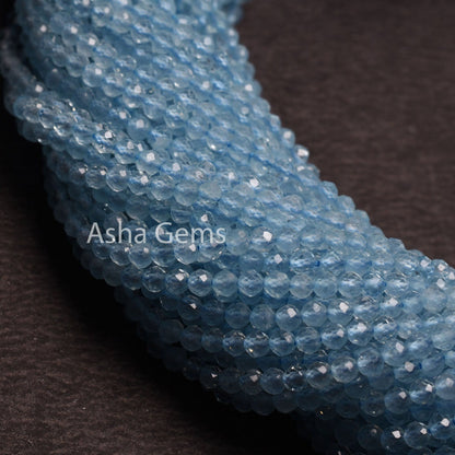AAA Quality Blue Aquamarine Micro Cut Gemstone Beads,2.5 mm Natural Aquamarine Machine Cut Rondelle Beads, Real Blue Aquamarine Bead Jewelry