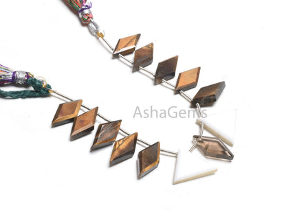 Natural Tiger Eye Fancy Rhombus+ 2 Piece White Agate Trillion Shape Faceted Beads, Multi Color Side Drill Fancy Gemstone Loose Beads Jewelry