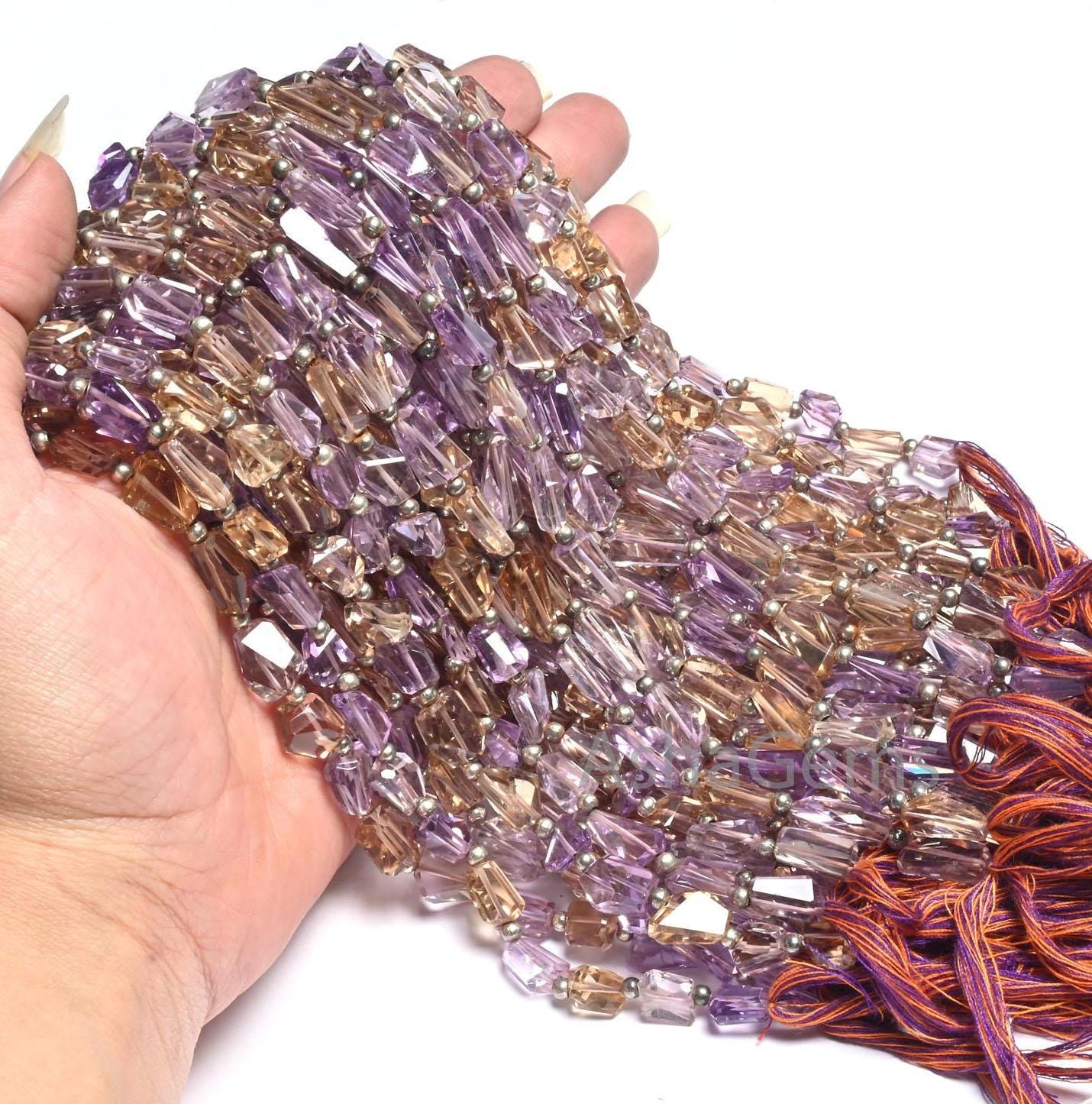 Fine Quality Ametrine faceted Nugget Shape Gemstone Beads,10" Natural Purple Yellow Ametrine Handmade Tumble Indian Cut Ametryn Bead Jewelry