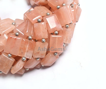 Light Peach Quartz Smooth Rectangle Handmade Beads, Beautiful Pink Quartz Fancy Chicklet Shape Straight Drill Gemstone Beads Jewelry Makings