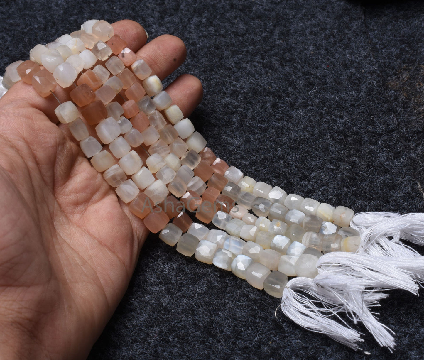 Shaded White-Pink Moonstone Faceted Box Gemstone Beads,8"strand natural Multi Moonstone Cube Beads Moonstone Beads Jewelry making Craft SALE