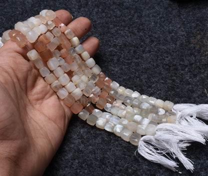 Shaded White-Pink Moonstone Faceted Box Gemstone Beads,8"strand natural Multi Moonstone Cube Beads Moonstone Beads Jewelry making Craft SALE