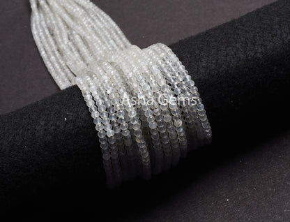 4.25 mm AAA White Moonstone Micro Cut Faceted Rondelle Beads,Top Quality Moonstone Bead,13.5" Rare Translucent White Moonstone Bead Jewelry