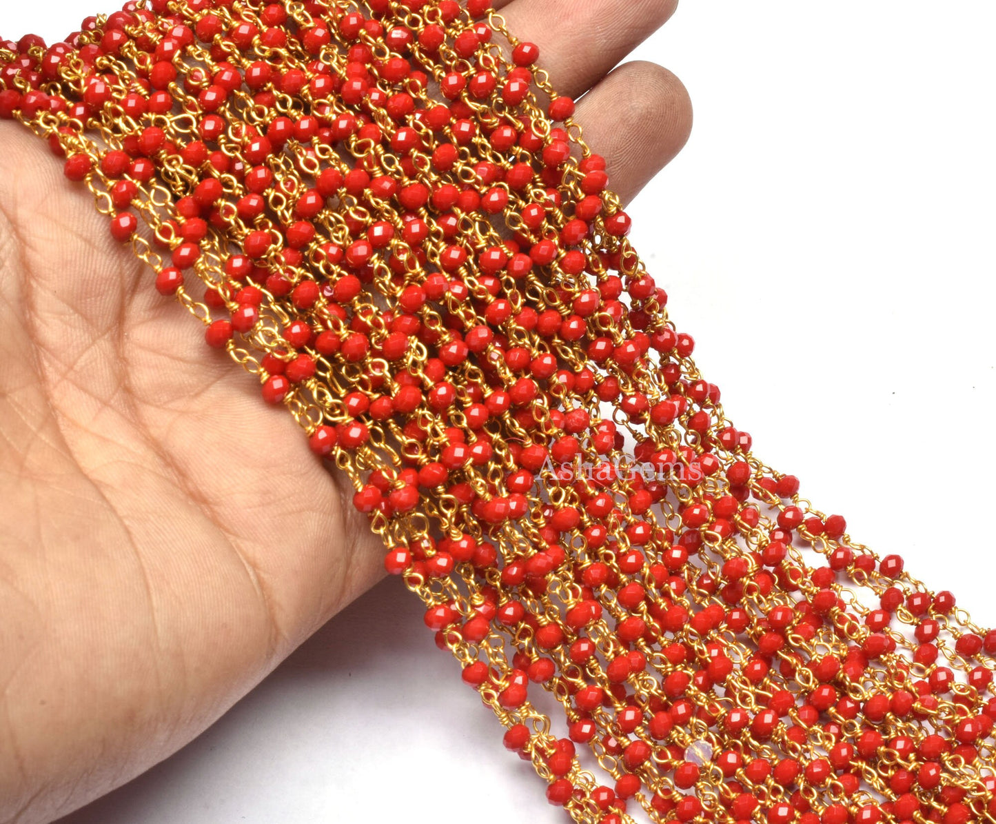 1,3,5,10,25 Feet,Red Onyx Hydro Faceted Rondelle Beaded Rosary Chain Gold Plated Wire Jewelry Making Finding Wrap Chain 3-3.5mm Roll Chain