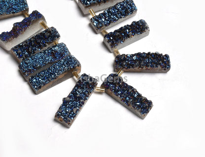 Beautiful Blue Titanium Druzy Rectangle Shape Gemstone Beads, Fine Blue Mystic Coated Drusy Fancy Long Slice Beads, Druzy Bead Jewelry Craft