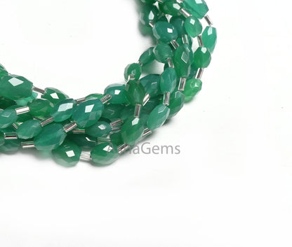 Beautiful Green Onyx Fancy Puff Oval faceted Gemstone Loose Beads110" Green Onyx Indian Cut Oval Briolette Handmade Onyx Beads Jewelry Craft