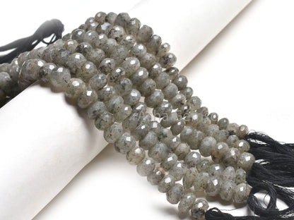 Black Dot Quartz Faceted Rondelle Shape Beads,7"Strand Natural Black Dot Quartz Beads, Quartz Faceted Gemstone Loose Bead Jewelry Craft SALE